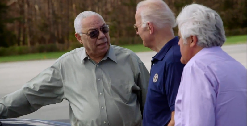 Illustration for article titled Watch Joe Biden And Colin Powell Do A Tire-Melting Drag Race In Their Corvettes